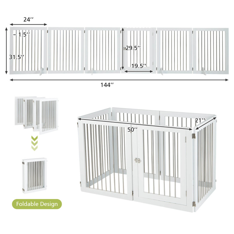 Freestanding 6-Panel Dog Gate with 4 Support Feet for Stairs-WhiteCostway Gallery View 4 of 10